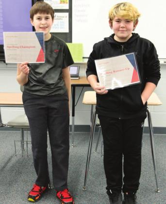Top two spellers Loki Sylskar and Kourtland Smith. Photo submitted by Drayton Public School