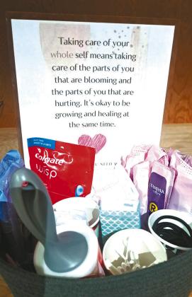 An example of a care basket that can be found in the girls restroom. Photo by Christine Jensen.