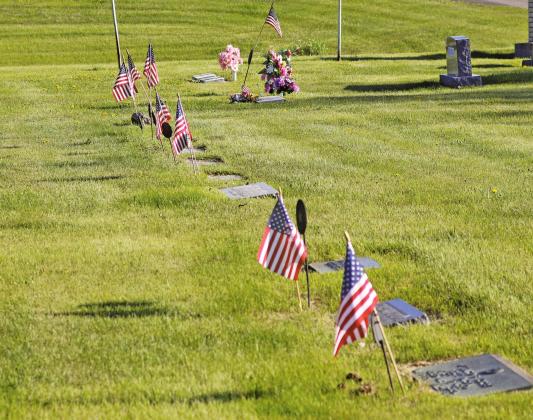 Flags decorating the gravesites of Veterans buried in the Drayton Cemetery for Memorial Day. VNV Photo by Lesa Van Camp