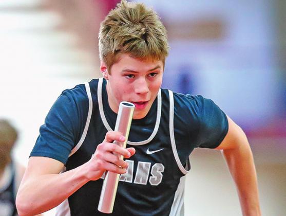 Pictured Above: Andrew Myrdal at the Indoor Concordia Track Meet runs his leg of the relay. Photo by Cole Short Hillsboro Banner