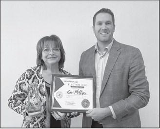 Secretary of State Michael Howe presented North Dakota’s first Election Hero Award to Kari Phillips of Langdon. Phillips has served as a poll worker in Cavalier County for 20 years and exemplifies the type of volunteers needed to make North Dakota’s elections possible.
