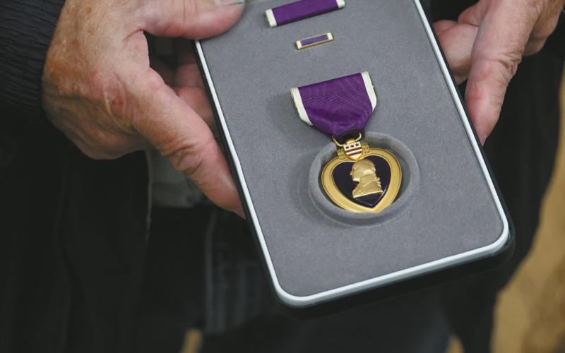 The replacement Purple Heart presented to DuFrame’s son.