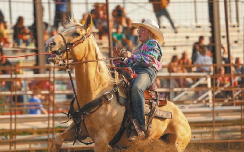 Sophia Wilson competing in breakaway roping at the Wojo Rodeo in Manohmen. Submitted photo