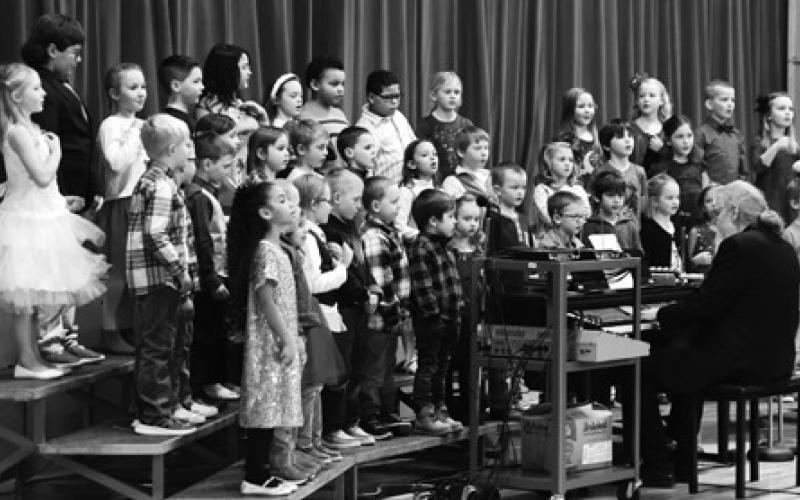 Pre-K - 2nd grade performing at the Christmas Concert. Photo by Lyle Van Camp.
