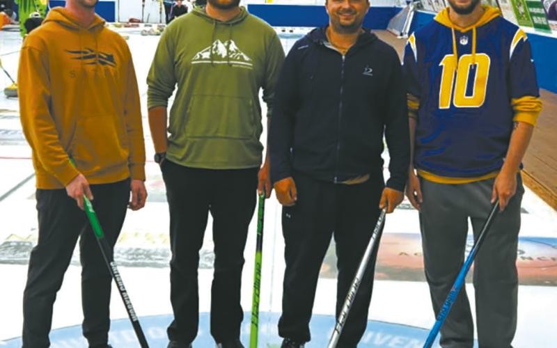 4th event winners Patrick Reilly (lead), Noah Morken (second), Daman Flaten (third), Brock Olafson (skip) 22 teams participated in the annual Summer Speil in Drayton last weekend. Chris Dolan and Ross Harvey earned their fourth win in four years. Seen in their photo, the extra broom with the hat is in memory of the team’s lost skipper, Mark Wilmert, who passed away in March.