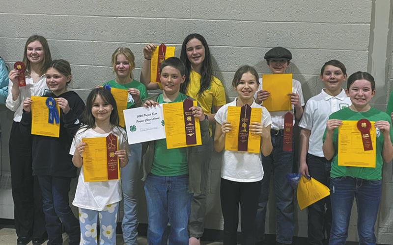 Front l to r: Mallory Latozke, Olive Truver, Oscar Hunter, Amelia Ratliff, Adlee Hay Back l to r: Caroline Stegman, Aubrey Ratliff, Stella Norrell, Naomi Stegman, Charles Midkiff, Rylan Moore, Spencer Berg. Photo courtesy of Pembina Co. Extension