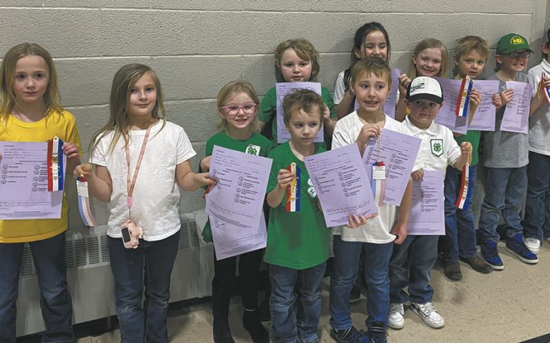 Front l to r: Brooklyn Bailey, Lucilly Midkiff, Kiara Norrell, Benjamin Olmstead, Ramsey Heck, Oakley Moore Back l to r: Rhett Nelson, Elana Stegman, Aubree Johnson, Calvin Latozke, Silas Norrell, Atlas Moore. Photo courtesy of Pembina Co Extension