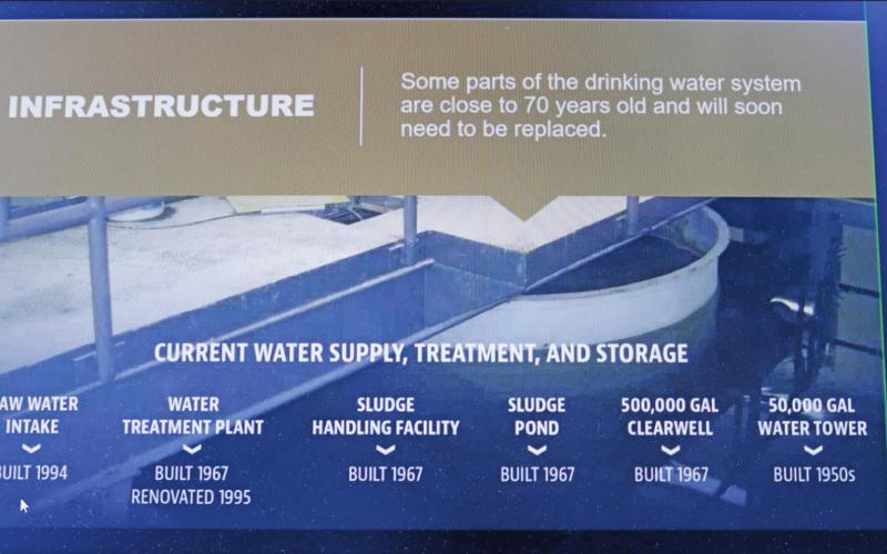 One of the slides from the virtual meeting held last Wednesday afternoon gives a breakdown of the existing infrastructure. VNV Photo by Lesa Van Camp
