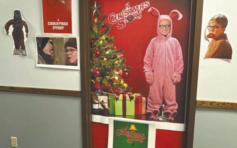 Staff members decorated Mr. Babinski's door with scenes from the movie “A Christmas Story” for the school wide door decorating contest. Photo by Lyle Van Camp