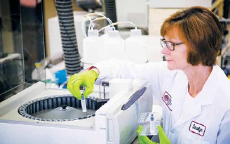 EERC senior analytical chemist Carolyn Nyberg conducts chemical analysis of critical materials.