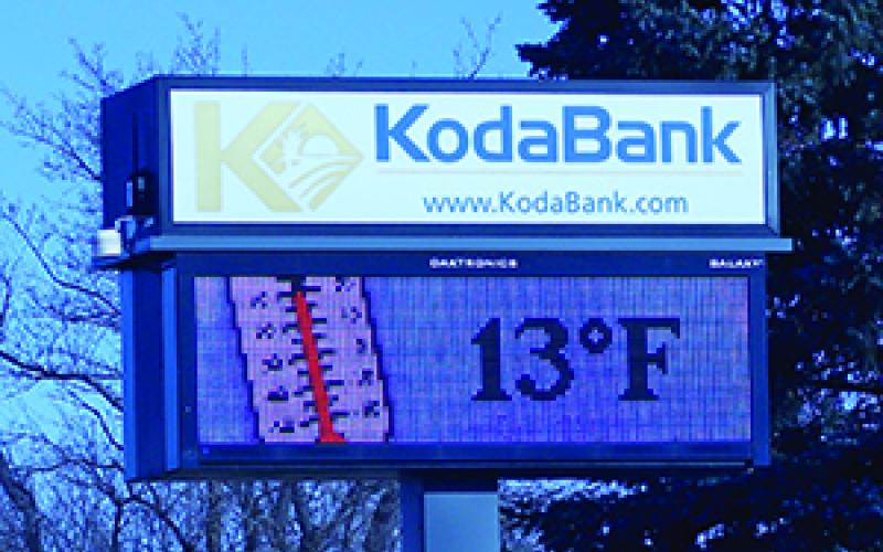 Below freezing temperatures can be read on the electronic sign most mornings. VNV Photo by Lesa Van Camp