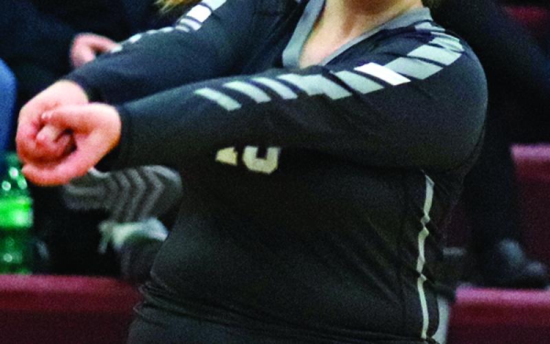 Hailey Hurtt bumps the ball across the net Monday night against the Midway Minto Mustangs. VNV Photo by Lesa Van Camp