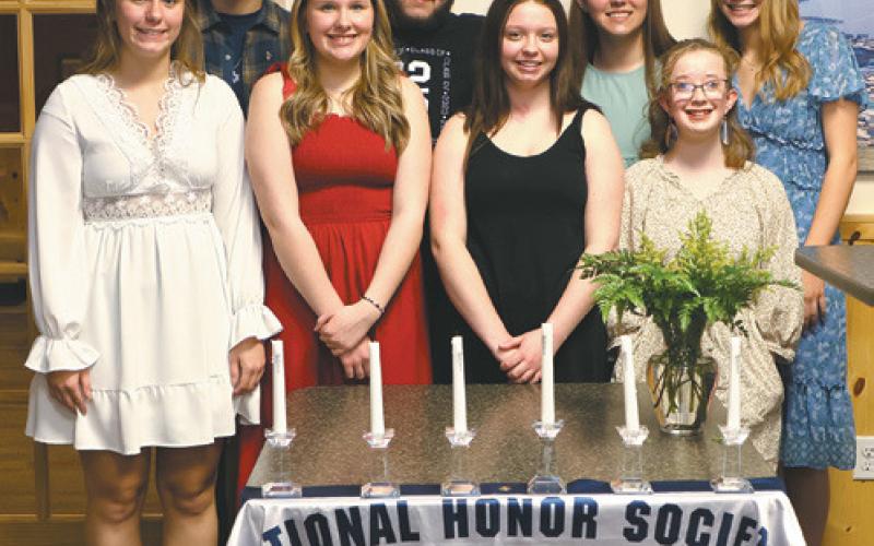 National Honor Society members; back row from the left, Daniel De Souza, Bradin Dalzell, Hailey Berg, and Easton Larson. Front row, Kira Aasand, Rylee Maurstad, Kelsi Staskivige, and Siobhan Kissee. Photo by Lyle Van Camp. story on page 14