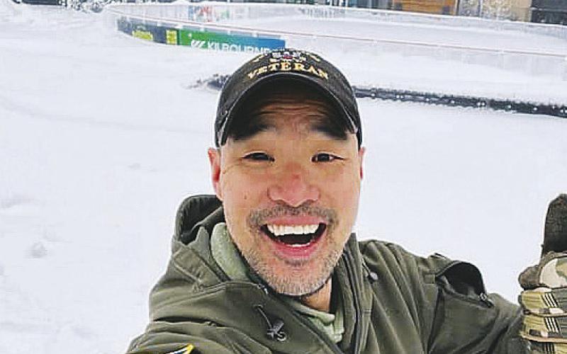 Mark J. Lindquist gears up for his mission starting in Broadway Square in Fargo.
