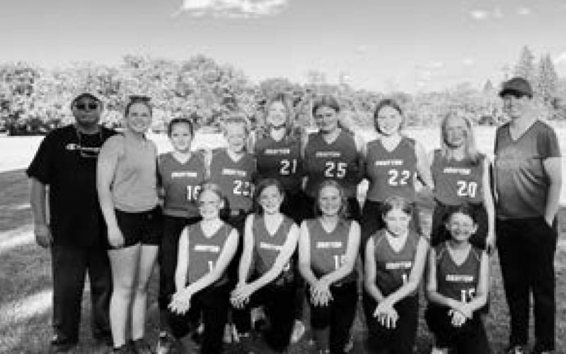 18u Softball Team: Back row: Coach Wayne Stegman, Coach Kasey Stegman, Taylor Hermanson, Olivia Winge, Alyvia Quibell, Aly VanCamp, Aleah Pokrzywinski, Reece Fering, and Coach Kerri Stegman. Front row: Nulla Thompson, Hailey Uggerud, Reegan Aasand, Kennedy Staskivige, and Maia Hermanson.