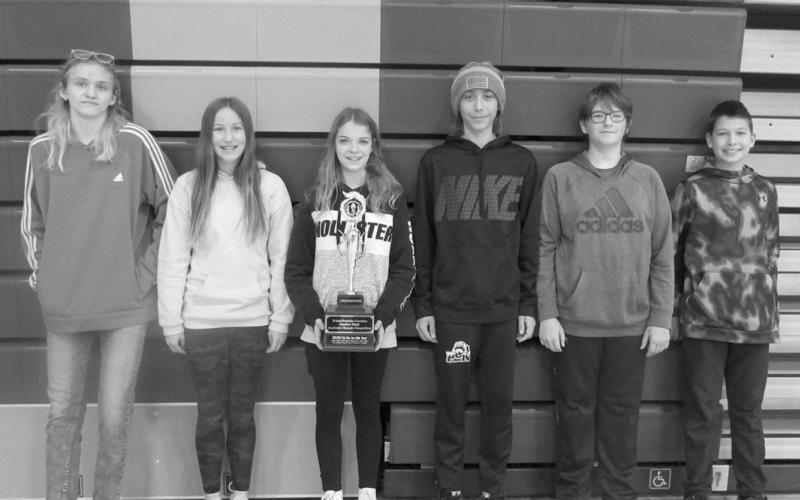 Walsh-Pembina Jr. High Academic Olympics Champions North Border Walhalla Team: Ryley Bennett, Adrienne Longtin, Emma Bailly, Zander Duerre, David Waters, and Dylan Stobie.