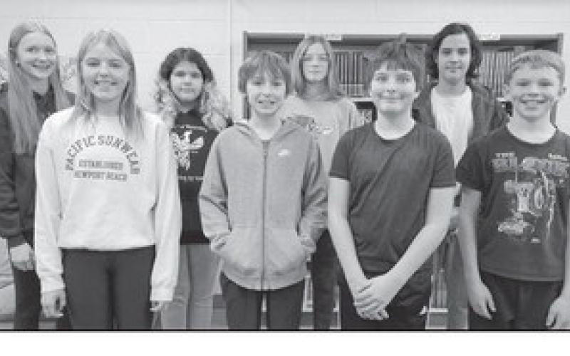 Spelling Bee participants (L to R) Peyton, Aleah, Khloe, Rylan, Hailey, Levi, Lucas, Shawn (Not Pictured: Braden). Submitted photo.