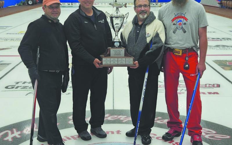 1st Event Winner (L-R) Mark Willmert (Skip), Chris Dolan (Vice), Ross Harvey (2nd), Brian Unbehaun (Lead)