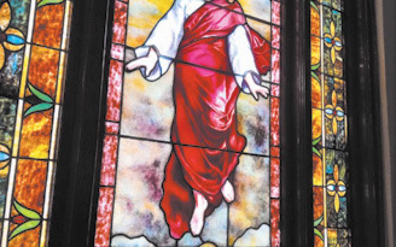 Art and stained glass window can be viewed in historic Drayton United Methodist Church. Photo by Duane H.H. Lyon.