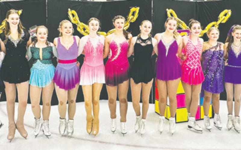 Private Advanced Group - from left to right: Samantha Johnston, Emily Kerian, Kia Coffman, Kaileigh Martinson, Olivia Shereck, Hannah Miller, Isabelle Cole, Alexis Monson, Sophie Geddes, Jaelyn Monson, Ruby Gerszewski, Vaya Stark. Photo courtesy of Grafton Figure Skating.
