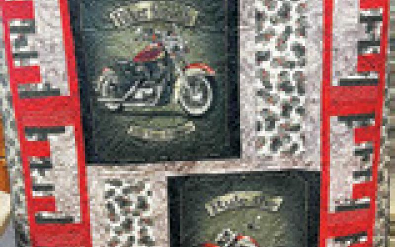 An elaborate motorcycle quilt, which was donated to Growing Hope in Pembina County for their upcoming raffle.