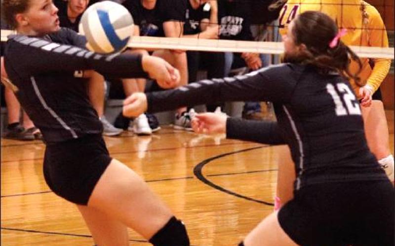 Kasey Stegman bumps the ball over the net in a volley with the Spoilers. VNV Photo by Lesa Van Camp