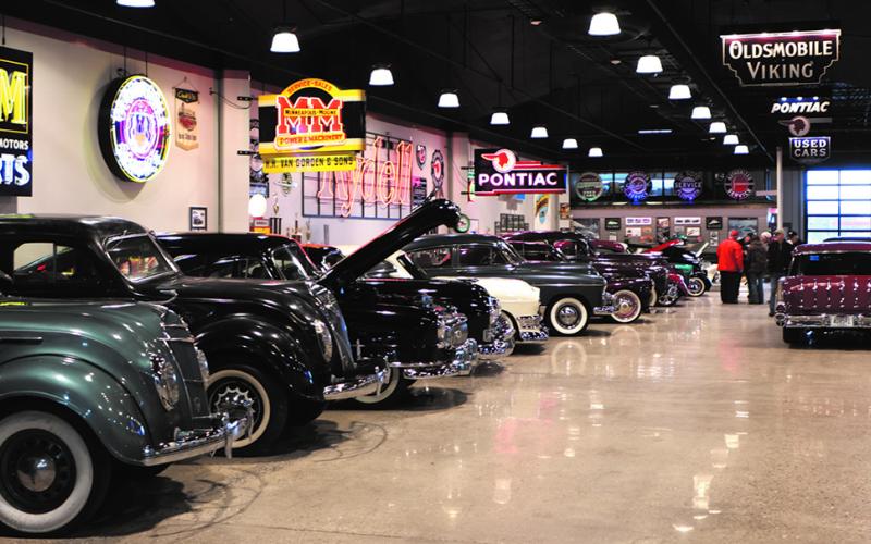 Some of the dozens of immaculately restored classic cars on display at the Rydell Toy Shop in the former K-Mart building in Grand Forks. Photo by Lyle Van Camp.