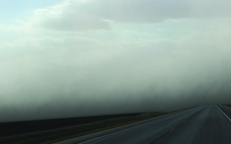 Soil being carried by wind caused blizzard like conditions south west of Drayton April 25. Photo by Andrea Johnston.
