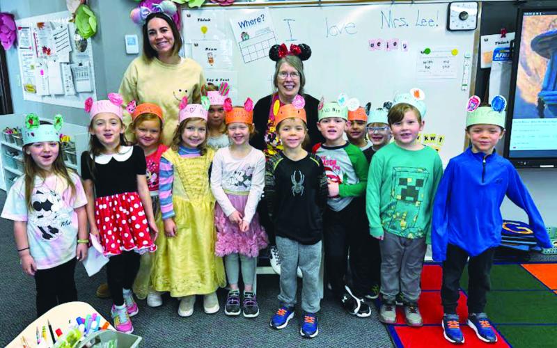 Mrs. Schumacher's Kindergarten Class took their picture with Mrs. Lee on her birthday. Photo by Lyle Van Camp.
