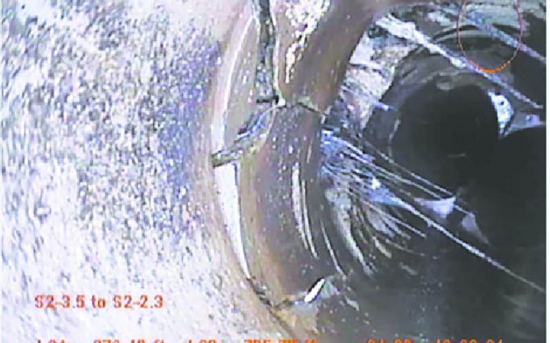 A broken sewer pipe in Drayton viewed from the inside. If it should collapse residence could see sewage backup. There is also outside water infiltrating which could overwhelm the pump station. Photo courtesy of Moore Engineering