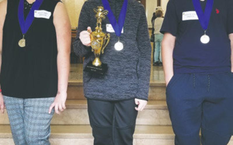 Drayton students (pictured from left to right) Khloe Hart, Loki Sylskar, and Lucas De Souza participated in the Pembina County Spelling Bee in Cavalier last week. Sylskar earned 2nd place and qualified for the state competition in Bismarck. Congratulations to all!