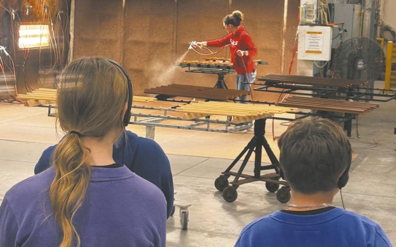 Employees show local students the process of building, priming, and painting windows during a tour of the Marvin plant in Grafton as part of the Pembina-Walsh MFG Day event. Submitted photo
