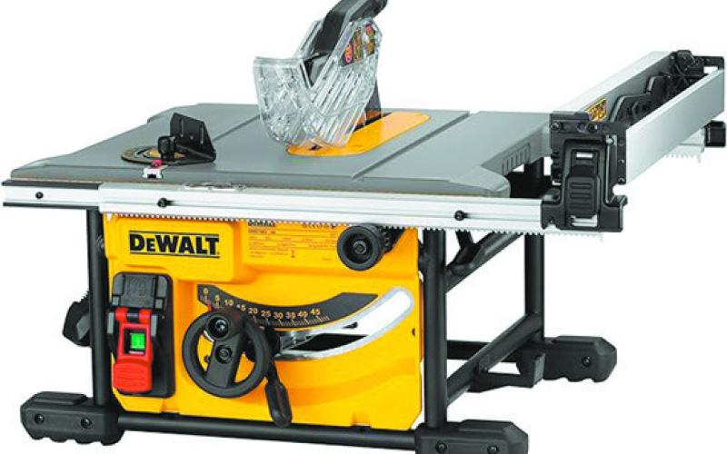 Maximized for accuracy and capacity this DEWALT DWE7485 8-1/4 inch table saw includes on-board storage for blade guard assembly, non-through cut riving knife, anti-kickback pawls, blade change wrenches, miter gauge and push stick. The powerful DEWALT 15 amp, 5800 RPM motor allows users to complete a majority of applications. The rack &amp;amp; pinion fence allow for fast, easy adjustments and provides the capacity to rip 4x8 sheets. Manufacturer photo