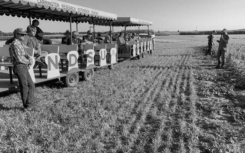 NDSU dry bean breeder Juan Osorno presents at last year’s row crop tour. (NDSU photo)