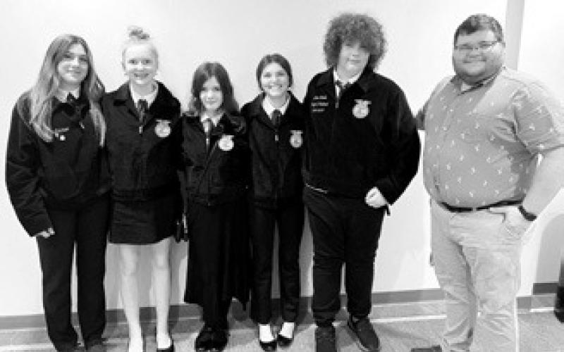 From left to right: Mackenzie Sherrill, Peyton Larsen, Brooklyn Peterson, Mikayla McCoy, Austin Hoselton, and Mr. Riddle. Submitted photo.
