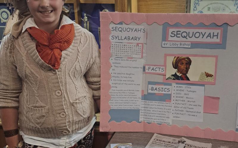 Libby Bishop portrayed Sequoyah during the Living History Museum. Photo by Christine Jensen