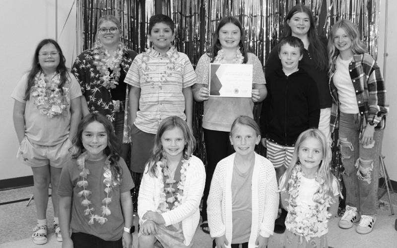 Top Livestock Club – Tongue River Braves – front row (L-R) Aiden Lawonn, Jade Ramsey, Maggie Vaughn, Hope Vaughn; back row: Aubrey Steele, Madalynn Steele, Cole Furstenau, Nora Ramsey, Weston Vaughn, Mylee Gapp, and Emersen Helgoe