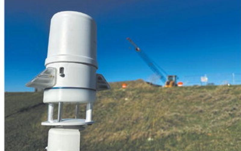 Pavewise’s weather data gathering device GroundTruth in use at a construction site in Bismarck in 2024. Photo provided by Byrce Wuori.