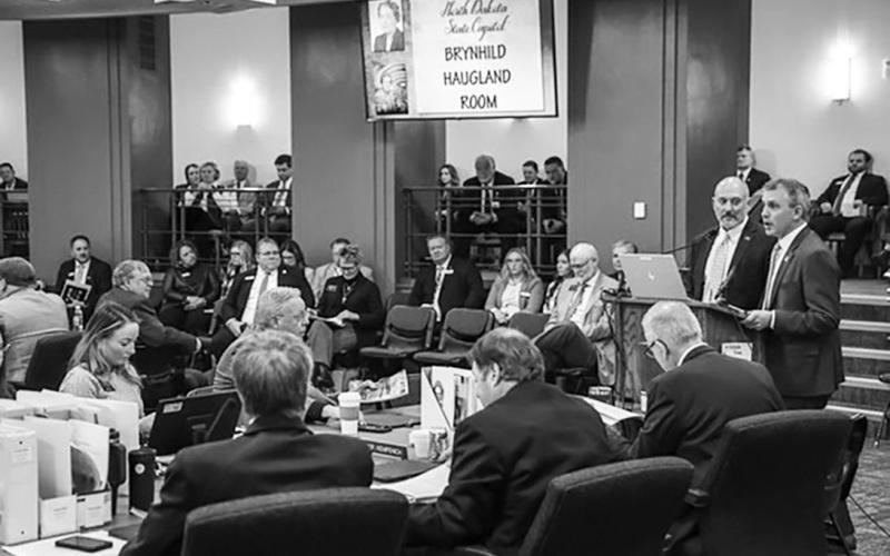 Gov. Kelly Armstrong presents his 2025-27 executive budget recommendation to the Legislature's Joint House-Senate Appropriations Committee on Wednesday, Jan. 15, 2025, in the Brynhild Haugland Room at the North Dakota Capitol in Bismarck.