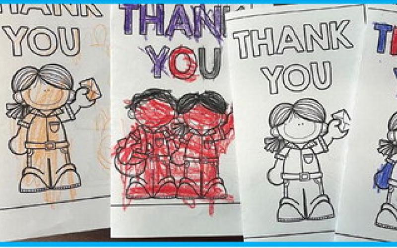 These thank you letters were decorated and delivered by preschool students to postal workers in Drayton to show appreciation. Plus, the students got a tour of the post office!
