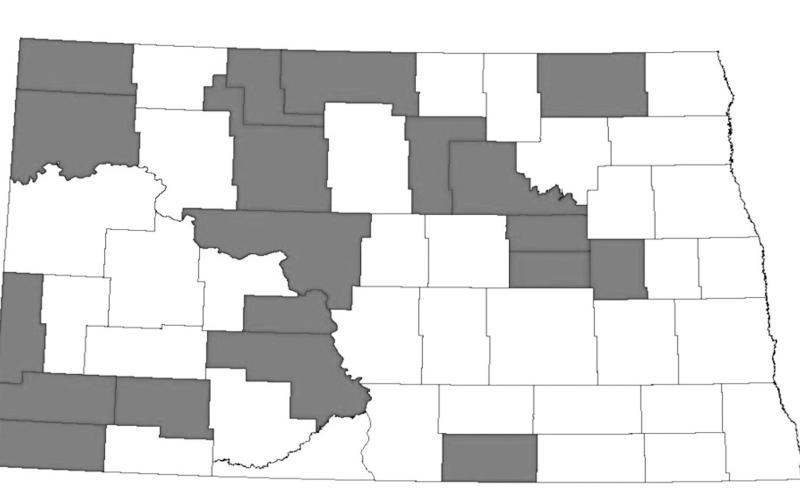 North Dakota counties with confirmed populations of Group 14 resistant kochia.