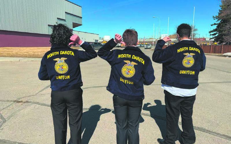 FFA members sporting their jackets while in Minot to compete in the state competition during Ag Week! Submitted photo.