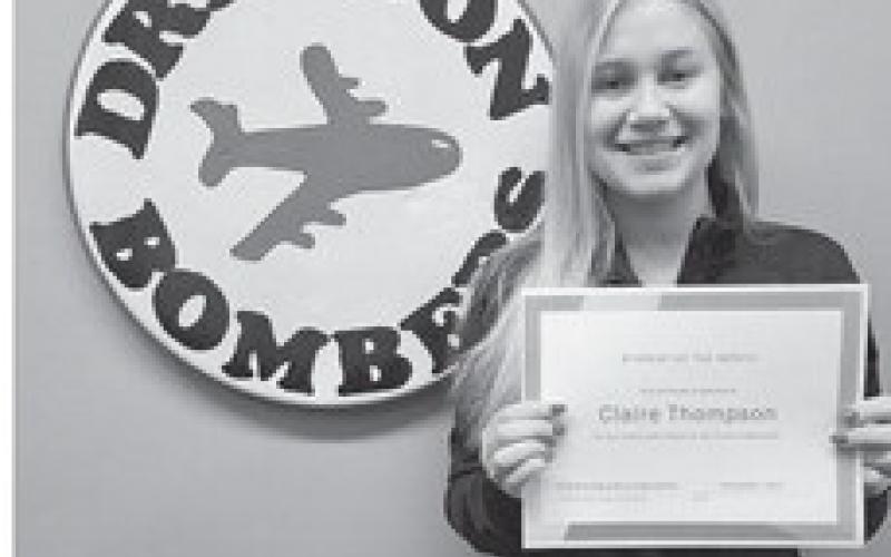 High School Claire Thompson, Senior: Claire is a consistently hard-working student and has shown amazing growth both academically and in leadership through her high school career. Claire is a leader on the volleyball court and in the classroom. She volunteers her time to help with the elementary students when she can. Claire is an excellent example of overall character.