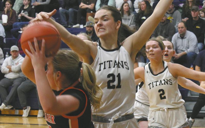DVE senior Elizabeth Fedje fights for the ball. Photo by Jamie Rarick
