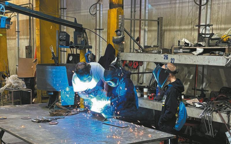 Students got to try their hand at welding at Kringstad Ironworks in Park River. Submitted photo