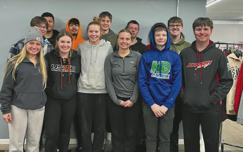 Back: JJ Knudson, Daniel De Souza, Juan Navarro, Quinn Passa, Chase Rauser, Jamie Laroque (hiding), Ian Peterson Front: Reese Fering, Rylee Maurstad, Easton Larson, Aleah Pokrzywinksi, Drew Passa, and Hunter Johnson. Submitted photo