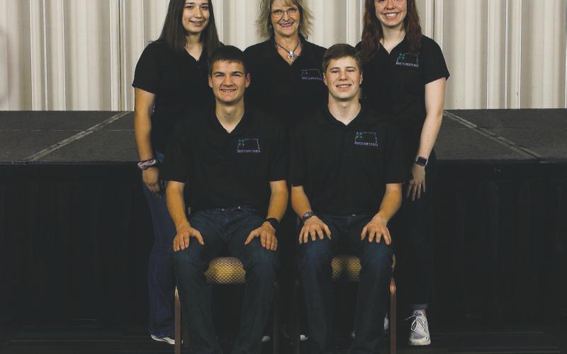 North Dakota's National 4-H Congress delegates, pictured from left: (front) Alex Lahlum, Andrew Myrdal, (back) Amilia LIllehaugen, chaperone Becca Yarger, Marit Ellingson (NDSU photo)