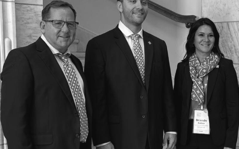 (left to right) Mark Jensen, chief executive officer, AgCountry Farm Credit Services; Brandon Strutzenberg, Starting Gate row crop producer; Brandy Balzer, Developing Markets Manager - Young &amp;amp; Beginning, AgCountry Farm Credit Services, participate in the national Farm Credit Fly-In in Washington, D.C.