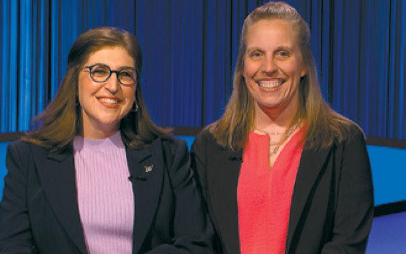 ‘Jeopardy!’ Host Mayim Bialik (left) with Holly Hassel (right), NDSU professor of English.