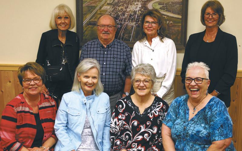 60-year grads attending Drayton Alumni Association’s annual banquet Friday, July 18 at Hastings Landing Dining. Front (L-R): Pam Brown Scharmer, Cheryl Christenson Gjevre, Mary Lou Kirkeby Fielen, Shirley Christenson Teske. Back (L-R): Linda Mitz Webb, Andrew Duncklee, Wilene Kliniske Schuster, Carol Halcrow Elliott. Submitted photo